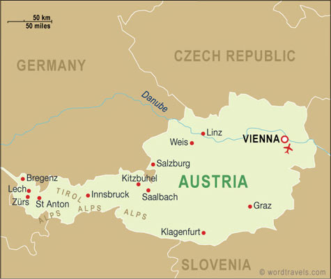 Directions  on Austria Map  Austria Travel Maps From Word Travels