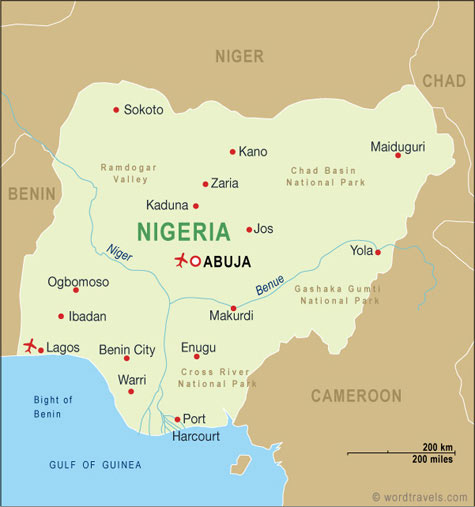 Nigeria Country Map. Free use of this map: please contact us using the link 