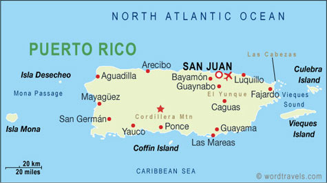 Puerto Rico Country Map. Free use of this map: please contact us using the 