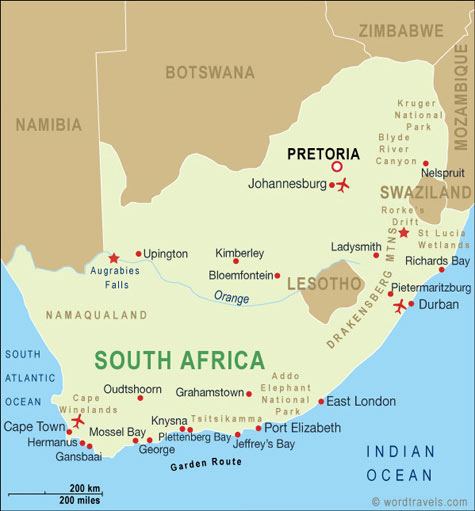 Map Of South African Countries. this map of South Africa