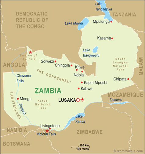 Zambia Country Map. Free use of this map: please contact us using the link 
