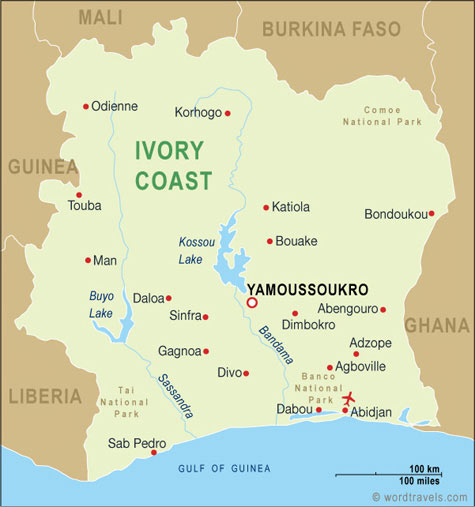 Ivory Coast Map, Ivory Coast Travel Maps from Word Travels